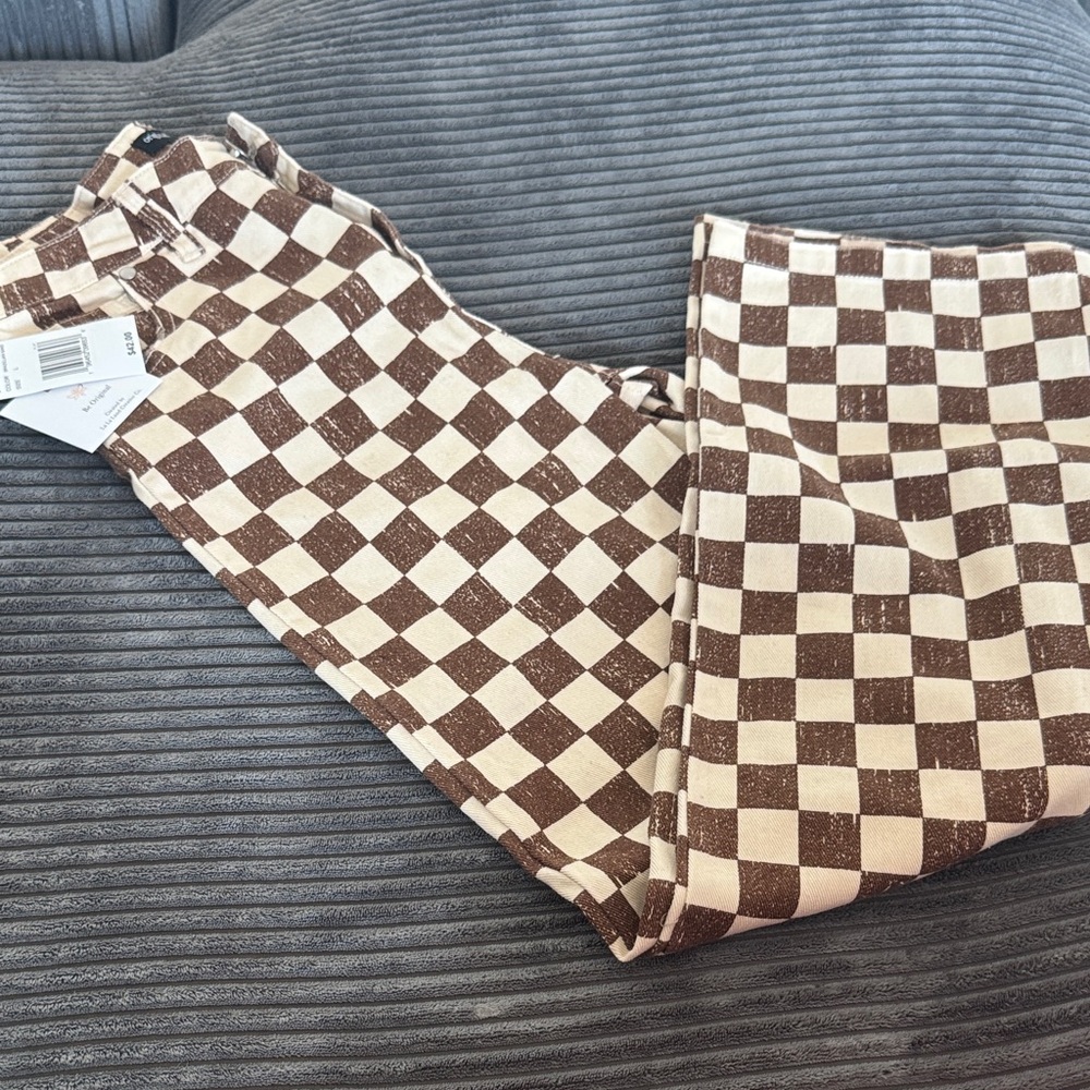 Kids Checkered Brown and Cream Jeans